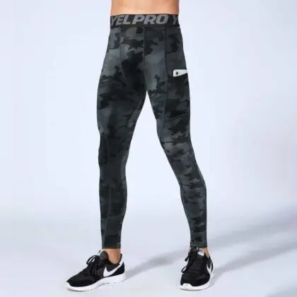 Men's Camo VSQLR Running Leggings Black & Grey