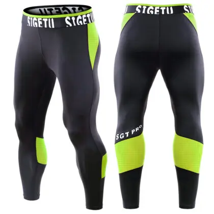 Men's Compression Leggings Black & Neon Yellow