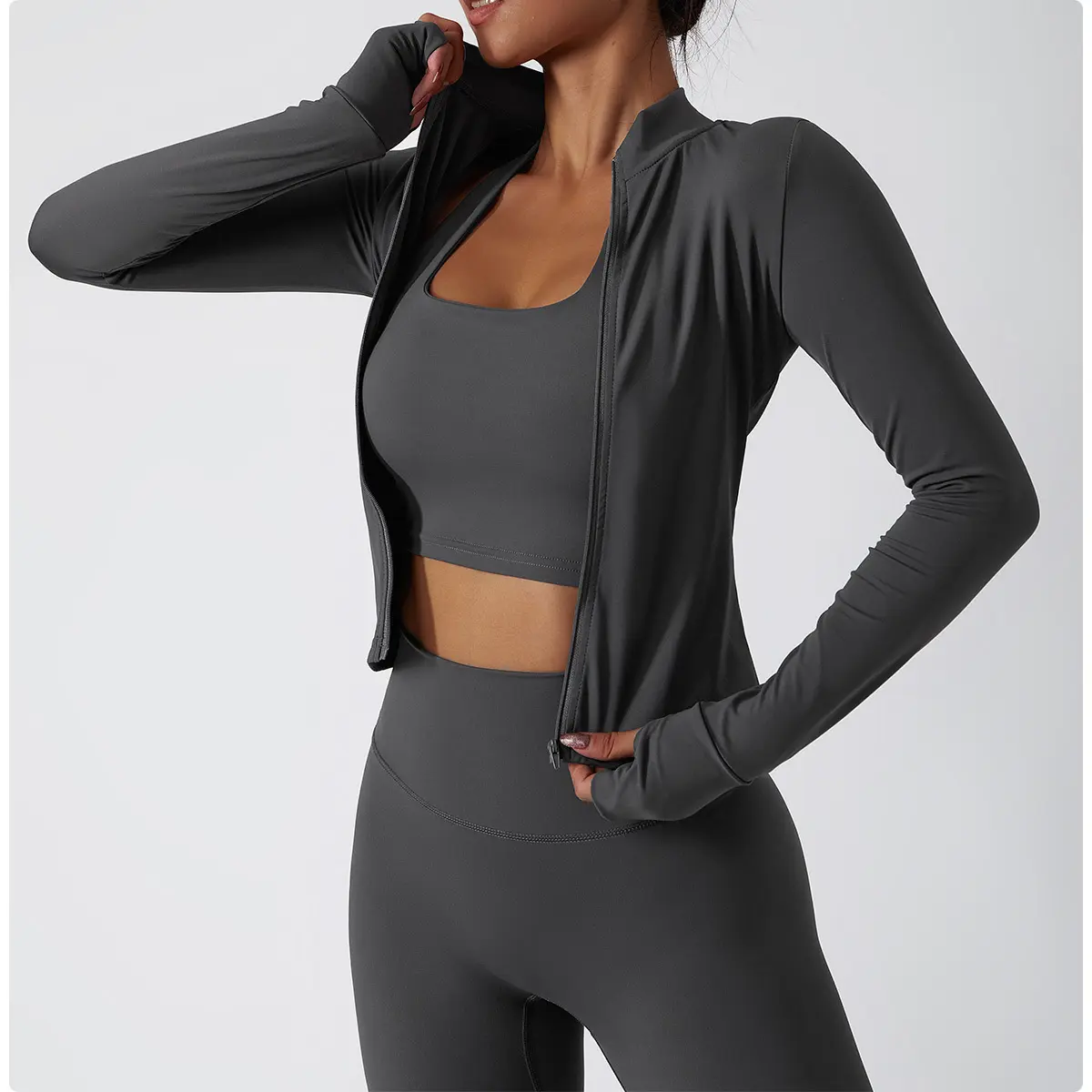SLIM FIT LEGGINGS, JACKET & HALTER NECK CROP TOP SET - Image 3